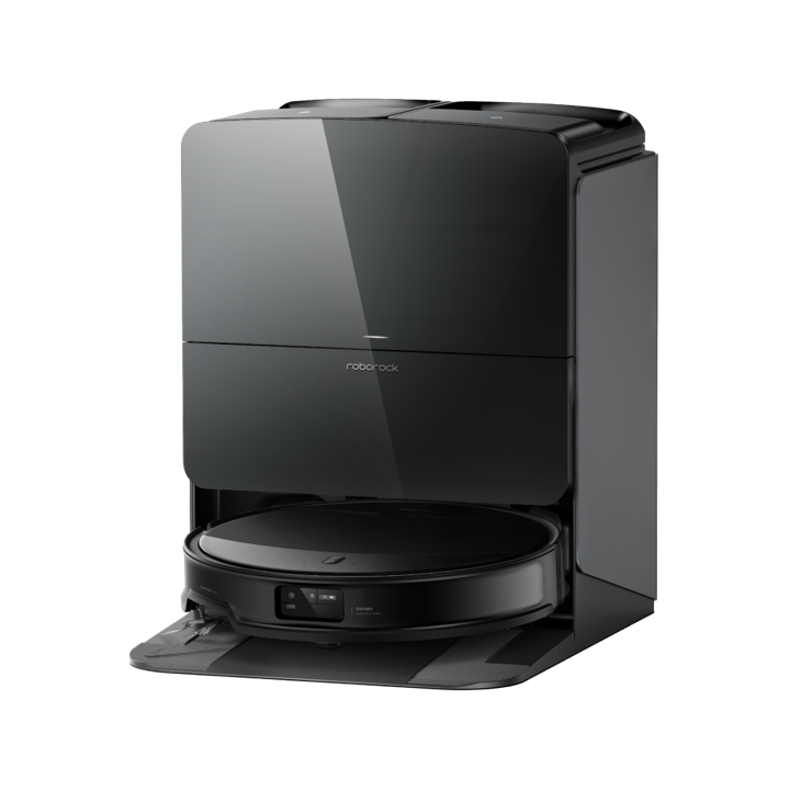 Roborock Saros 10R robot vacuum and docking station — official product photo